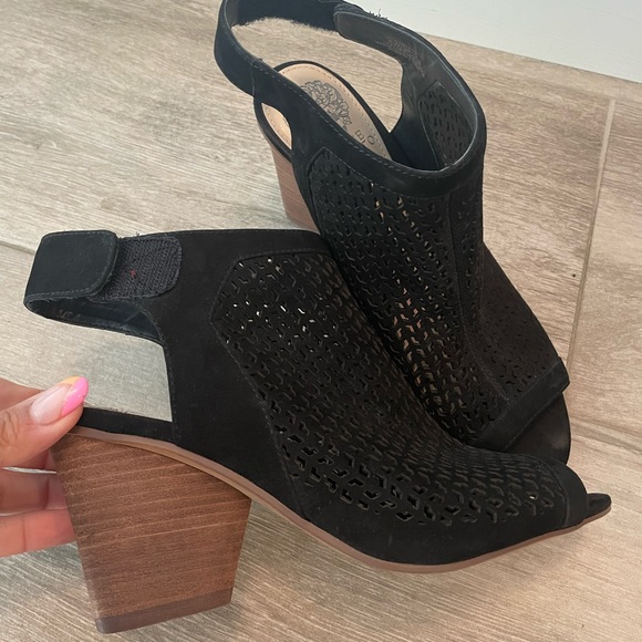 Vince Camuto Suede Block Heel Open Toe Bootie - Picture 12 of 13